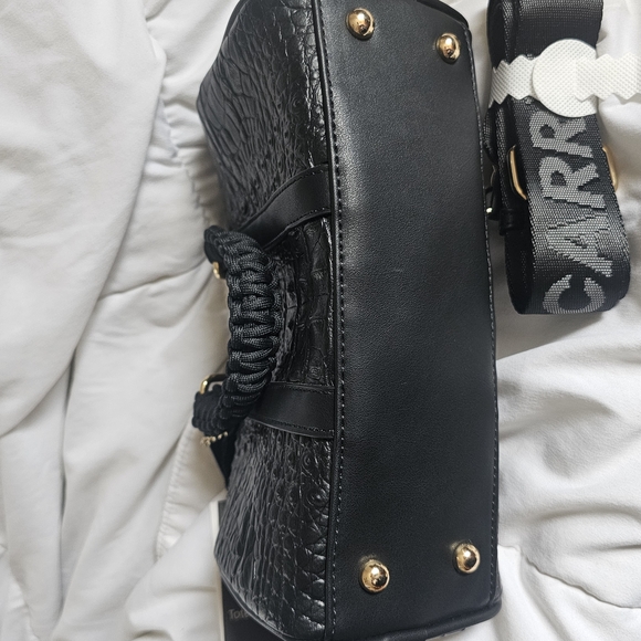 Black Crocodile Embossed Satchel with Braided Handles - Picture 3 of 4